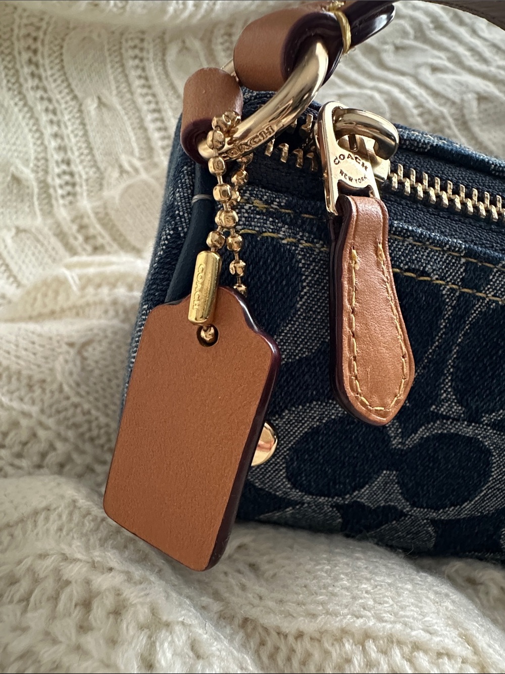 Coach Denim Signature Mini Barrel Bag with Tan Leather Strap - Picture 5 of 16